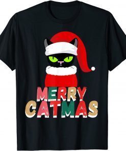 Black Cat Christmas Santa Hat T-Shirt