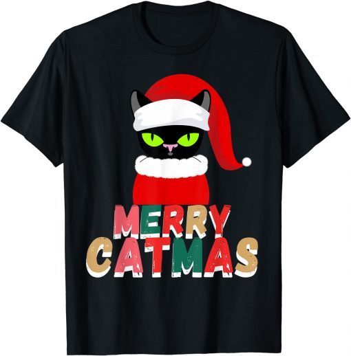 Black Cat Christmas Santa Hat T-Shirt