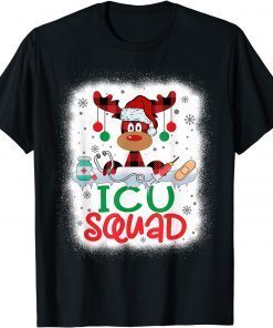 Bleached Reindeer Plaid Santa Hat ICU Squad Nurse Christmas Classic Shirt