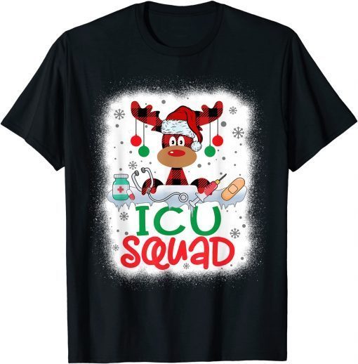 Bleached Reindeer Plaid Santa Hat ICU Squad Nurse Christmas Classic Shirt