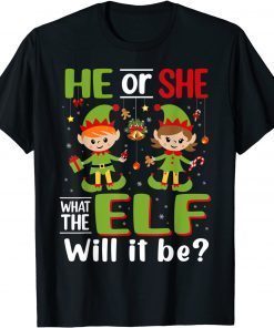 Boy Girl Elf Baby Shower Funny Christmas Gender Reveal Party T-Shirt