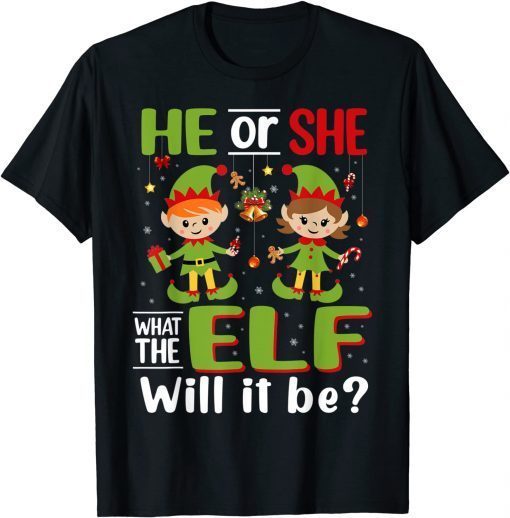 Boy Girl Elf Baby Shower Funny Christmas Gender Reveal Party T-Shirt