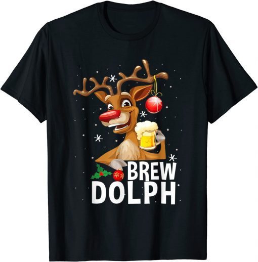 Brew Dolph Reindeer Drinking Beer Matching Christmas Unisex T-Shirt