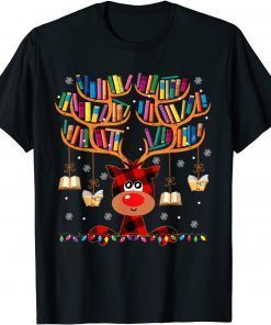 Christmas Library Red Deer Gift For Librarian And Book Lover Official Shirt