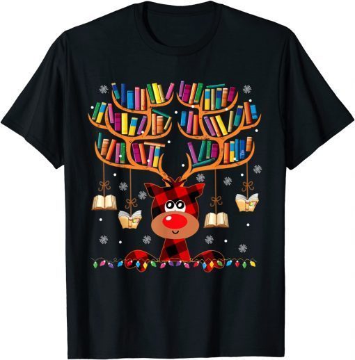 Christmas Library Red Deer Gift For Librarian And Book Lover Official Shirt