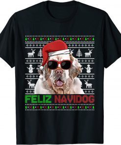 Clumber Spaniel Dog Feliz Navidog Christmas Unisex Shirt