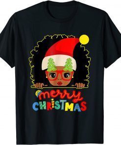 Cute Afro Black Girl Glasses Santa Melanin Merry Christmas Classic T-Shirt