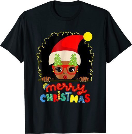 Cute Afro Black Girl Glasses Santa Melanin Merry Christmas Classic T-Shirt