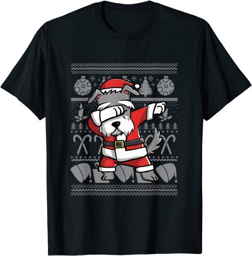 Dabbing Schnauzer Ugly Christmas Sweater Graphic T-Shirt