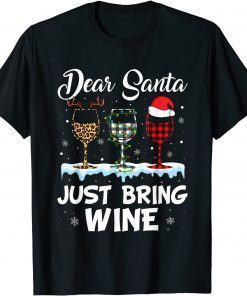 Dear Santa Just Bring Wine Leopard Christmas Lights Pajamas 2022 Shirt