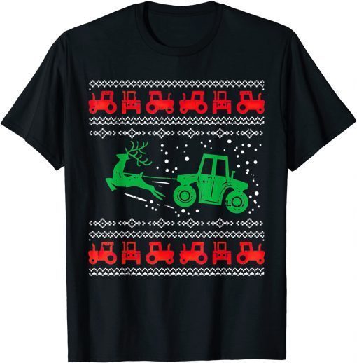 Farm Tractor Reindeer Fun Ugly Christmas Sweater Farmer Classic T-Shirt