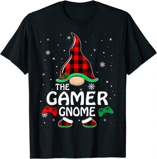 Gamer Gnome Buffalo Plaid Matching Family Christmas Pajama Gift T-Shirt