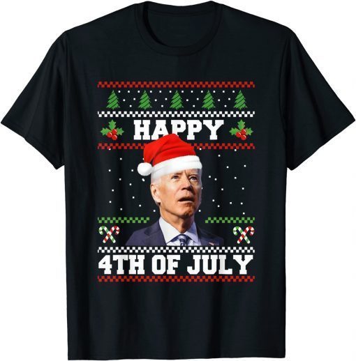 Happy 4th of July Biden Christmas Santa Hat Ugly Sweater Gift Shirt