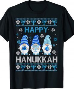 Happy Hanukkah Gnome Gnomies Menorah Pajama Ugly Sweater T-Shirt