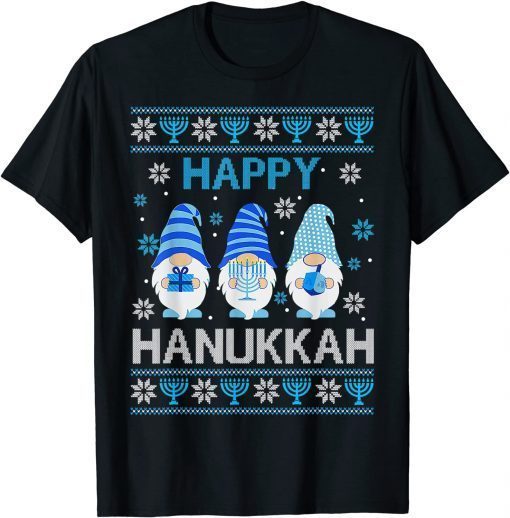 Happy Hanukkah Gnome Gnomies Menorah Pajama Ugly Sweater T-Shirt