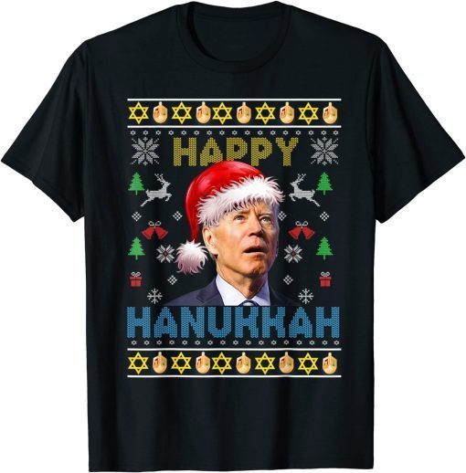 Happy Hanukkah Santa Biden Menorah Ugly Christmas Unisex Shirt