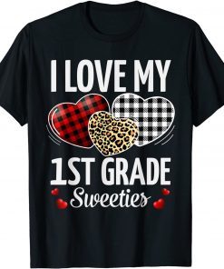 Heart Leopard Buffalo Plaid Valentines Day 1st Grade Unisex Shirt