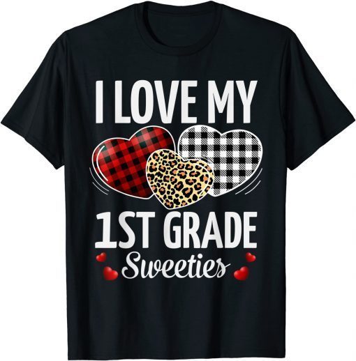 Heart Leopard Buffalo Plaid Valentines Day 1st Grade Unisex Shirt