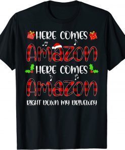 Here Comes Sleigh Right Down My Driveway Red Plaid Christmas Official Shirt