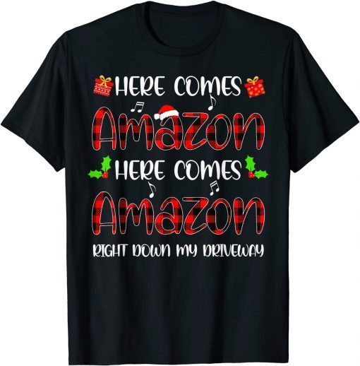 Here Comes Sleigh Right Down My Driveway Red Plaid Christmas Official Shirt