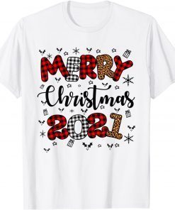 Merry Christmas 2021 Leopard Buffalo Plaid Red Green Xmas Unisex Shirt