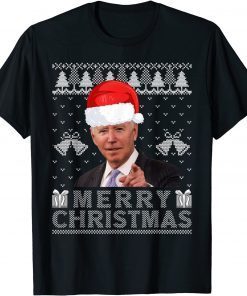 Merry Christmas Biden Wear Santa Hat Ugly Christmas Sweater Limited Shirt