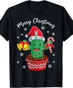 Merry Christmas Cute Cactus Santa Hat Candy Cane Xmas Classic Shirt