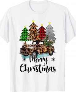 Merry Christmas Leopard Print Buffalo Plaid Red Truck Unisex Shirt