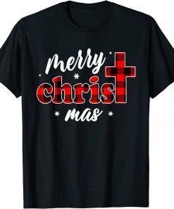 Merry Christmas Shirt Christians Gifts Buffalo Plaid Pajamas T-Shirt