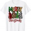 Merry Christmas Trees Vintage Buffalo Plaid Leopard T-Shirt