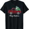 Merry Christmas White Buffalo Plaid Truck Tree Unisex T-Shirt
