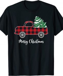 Merry Christmas White Buffalo Plaid Truck Tree Unisex T-Shirt
