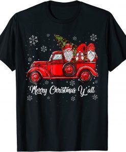 Merry Christmas Yall Gnomes Santa Retro Red Truck Unisex Shirt