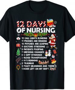 Nurses Merry Christmas Funny 12 Days of Nursing Xmas T-Shirt