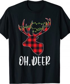 Oh Deer Reindeer Christmas Red Plaid Christmas Pajama Limited T-Shirt