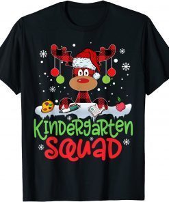 Plaid Reindeer Santa Hat Kindergarten Squad Teacher Xmas Classic Shirt