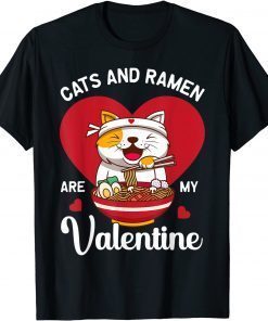 Ramen Cat Heart Kawaii Japanese Food Valentines Day Gift Shirt