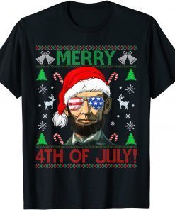 Santa Biden Merry 4th Of July Abraham Lincoln Christmas Ugly Classic Shirt