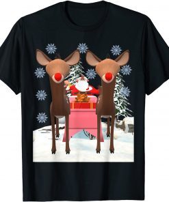 Santa with two red-nosed Reindeers Christmas Special T-Shirt