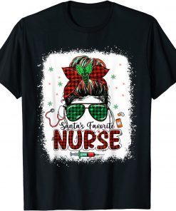 Santas Favorite Nurse Christmas Santa Hat Light Messy Bun Classic Shirt