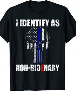 Skull Blue American Flag Patriots I Identify As Non-Bidenary Unisex Shirt