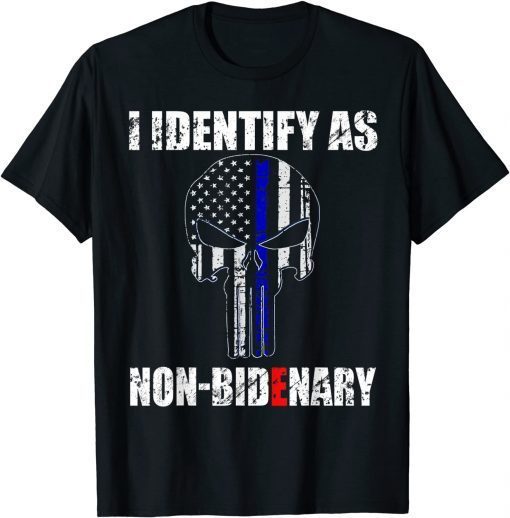 Skull Blue American Flag Patriots I Identify As Non-Bidenary Unisex Shirt