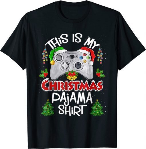 This is My Christmas Pajama Santa Hat Gamer Video Games Gift Shirt