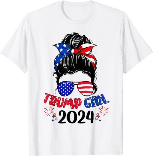 Trump Girl 2024 Christmas Messy Bun Trump Flag Limited Shirt