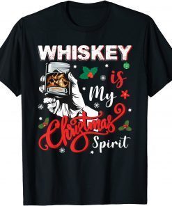 Whiskey Is My Christmas Spirit Lights Holiday Drinking Gift Shirt