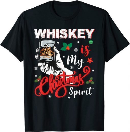 Whiskey Is My Christmas Spirit Lights Holiday Drinking Gift Shirt