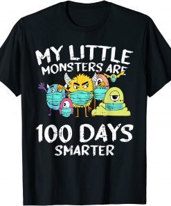 100 Days Of School Little Monters Face Mask Quarantine Gift T-Shirt