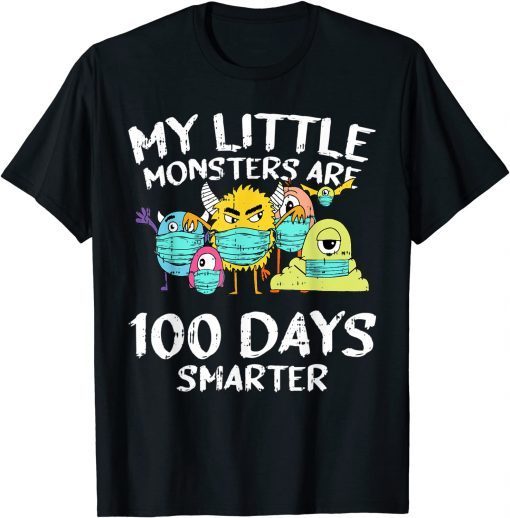 100 Days Of School Little Monters Face Mask Quarantine Gift T-Shirt