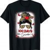 100 Days Smarter Happy 100th Day Of School Leopard Messy Bun T-Shirt