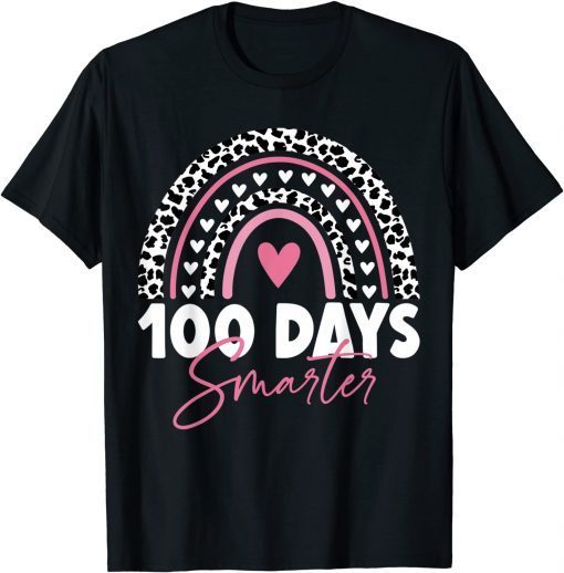 100 Days Smarter Teacher Leopard Rainbow 100th Day Of School Classic Shirt